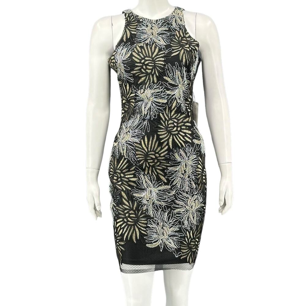Alexia Admor Dress Womens Small Black Embroidered Sheath Cocktail Wedding Party